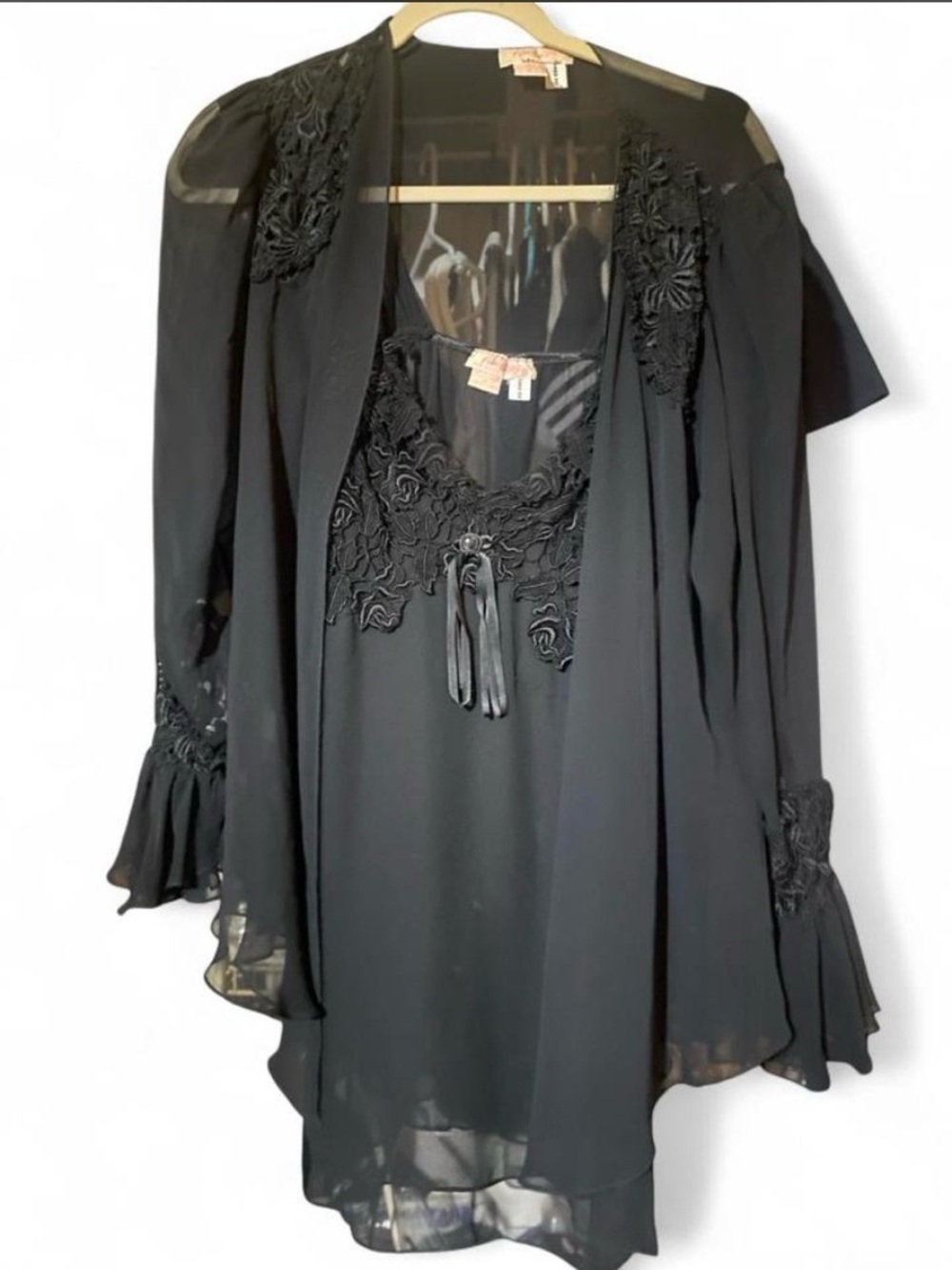 Flora Nikrooz Vintage Two Piece Bridal Whimsigoth Set Lingerie Lace Black Goth M - Picture 11 of 11